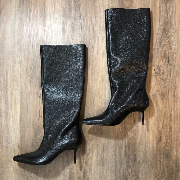 Zara Black Knee High Heeled Boots - Picture 13 of 17